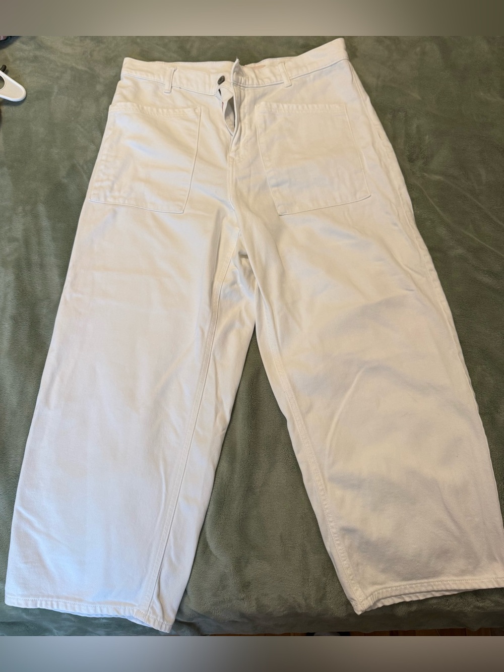 Lucky Brand Lucky Legend Patch Pocket Wide Leg Crop Jeans White Waist 12/31